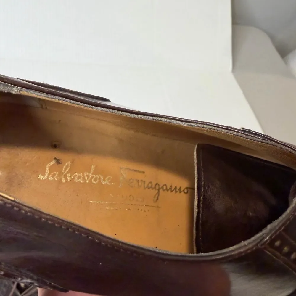 Salvatore Ferragamo Studio Brown Red Leather Oxford Lace-Up Shoes size 9.5 D
